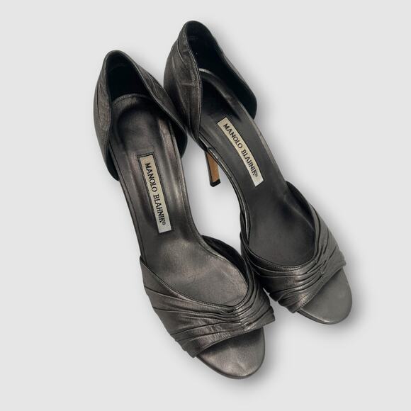 Manolo Blahnik Leather D’Orsay Peep Toe Heels Women’s Size 37.5 / 7.5 - Picture 4 of 9